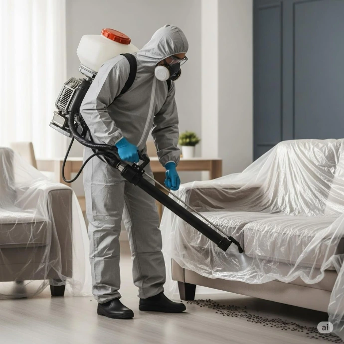 une personne désinfecte une maison